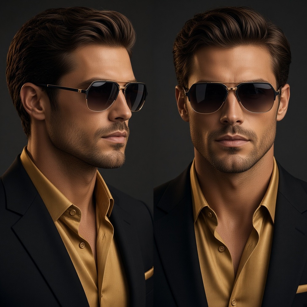 Classic Sunglasses Men Black Gold Frame Fashion Shades UV400 Outdoor Lentes New‎